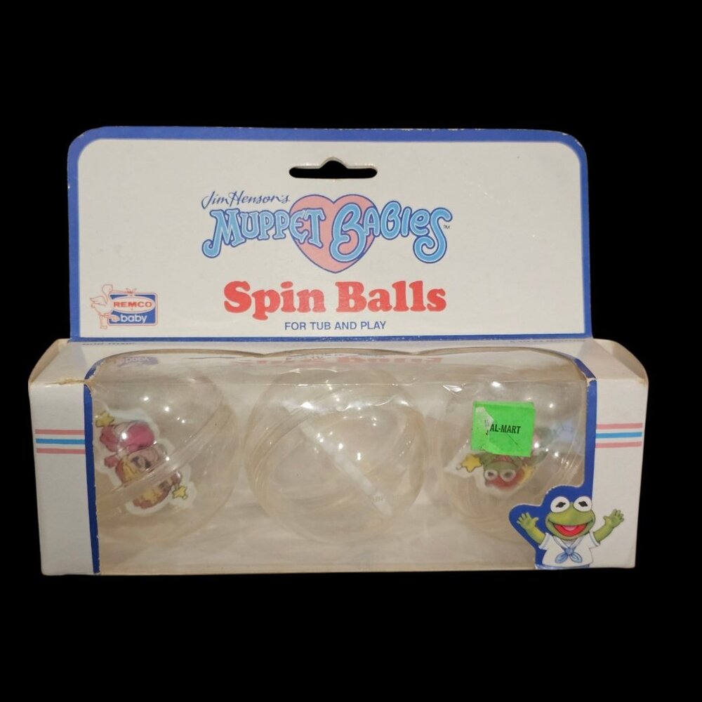 VTG Muppet Babies Spin Balls For Bath Tub Play Toys Clear‎ Remco NEW 1989